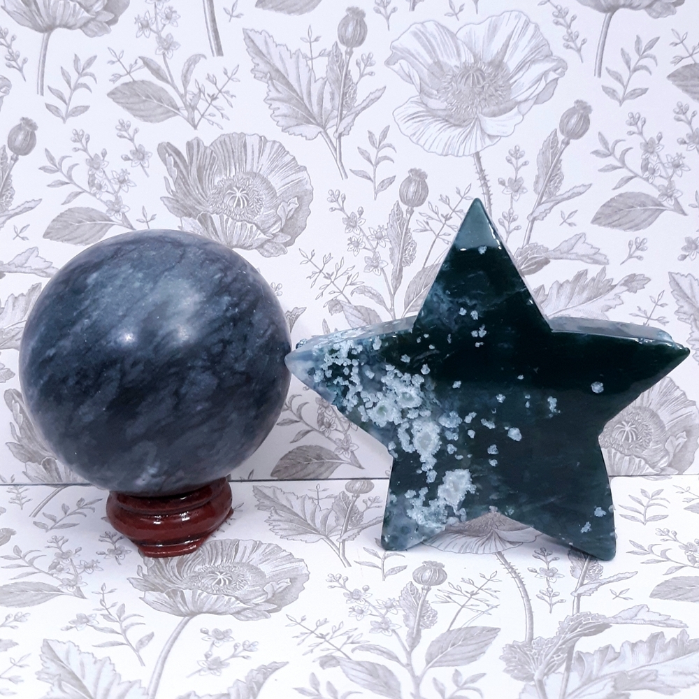 Bundle Black Gray Zebra Jasper Crystal Ball Sphere Green Moss Agate Stone Star